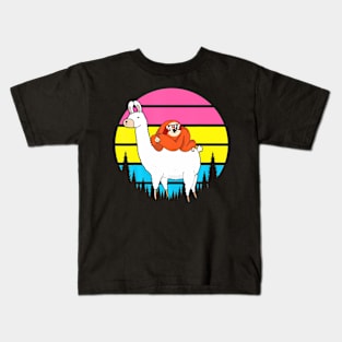 Sloth Riding Llama Lgbt Q Retro Pan Sexual Pride Flag Kids T-Shirt